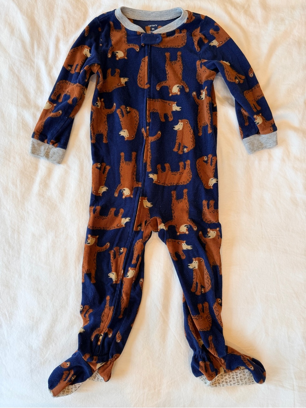 Carter's Navy & Brown Bear Print Footed Toddler One-Piece - 3T